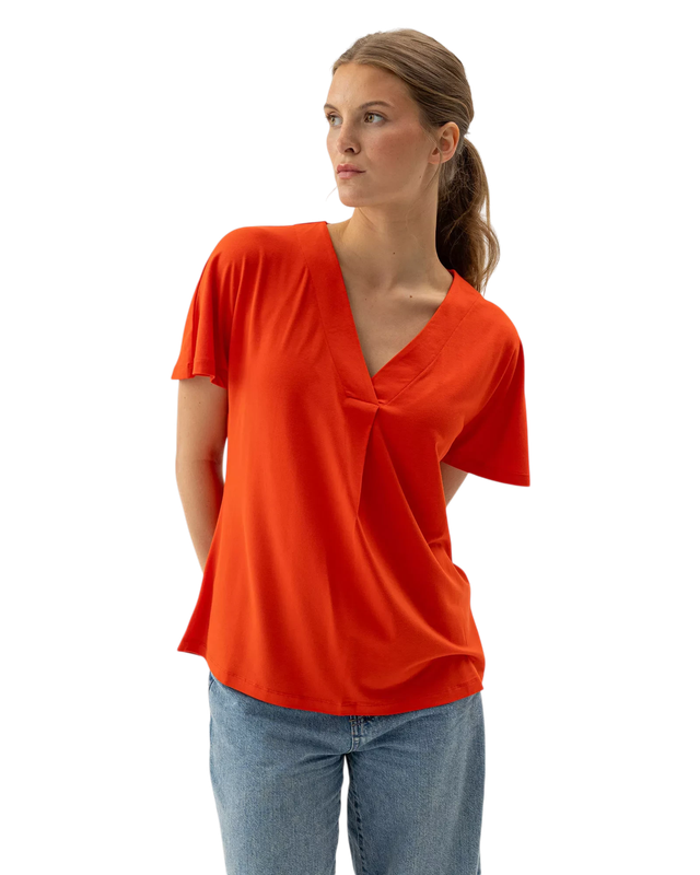 Ellen V-NECK Top Bright Red