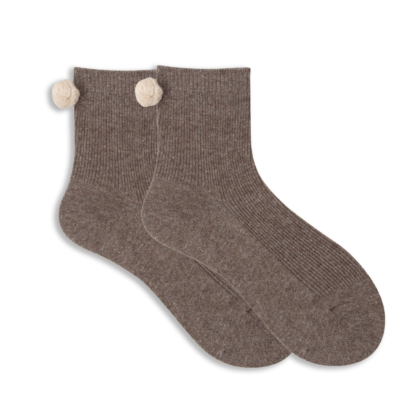 XS Unified, Pompom Socks, Color: Mocha, Size: one size