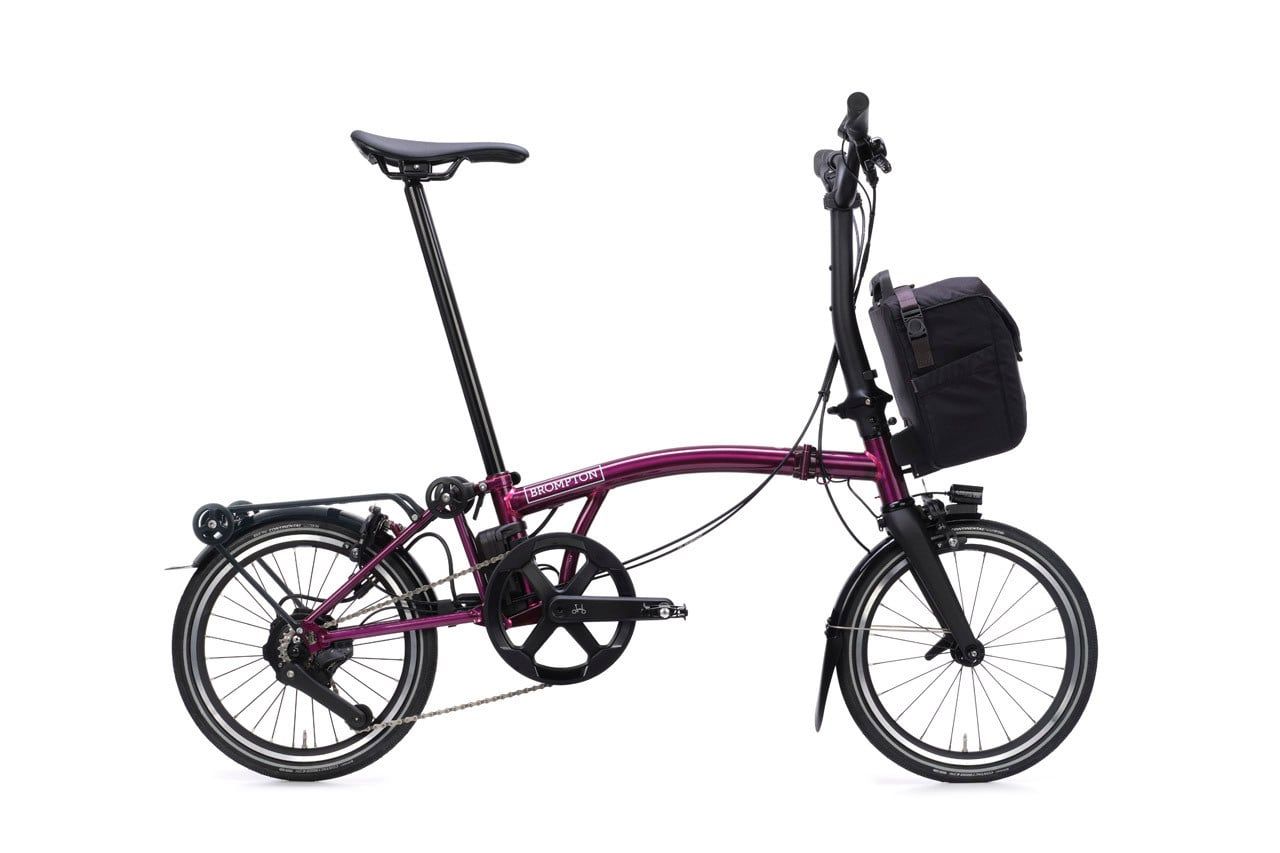 Brompton, P-Line eMotiq 4-Speed , Bar Height: Mid Bar w/rack, Colour: Amethyst Lacquer
