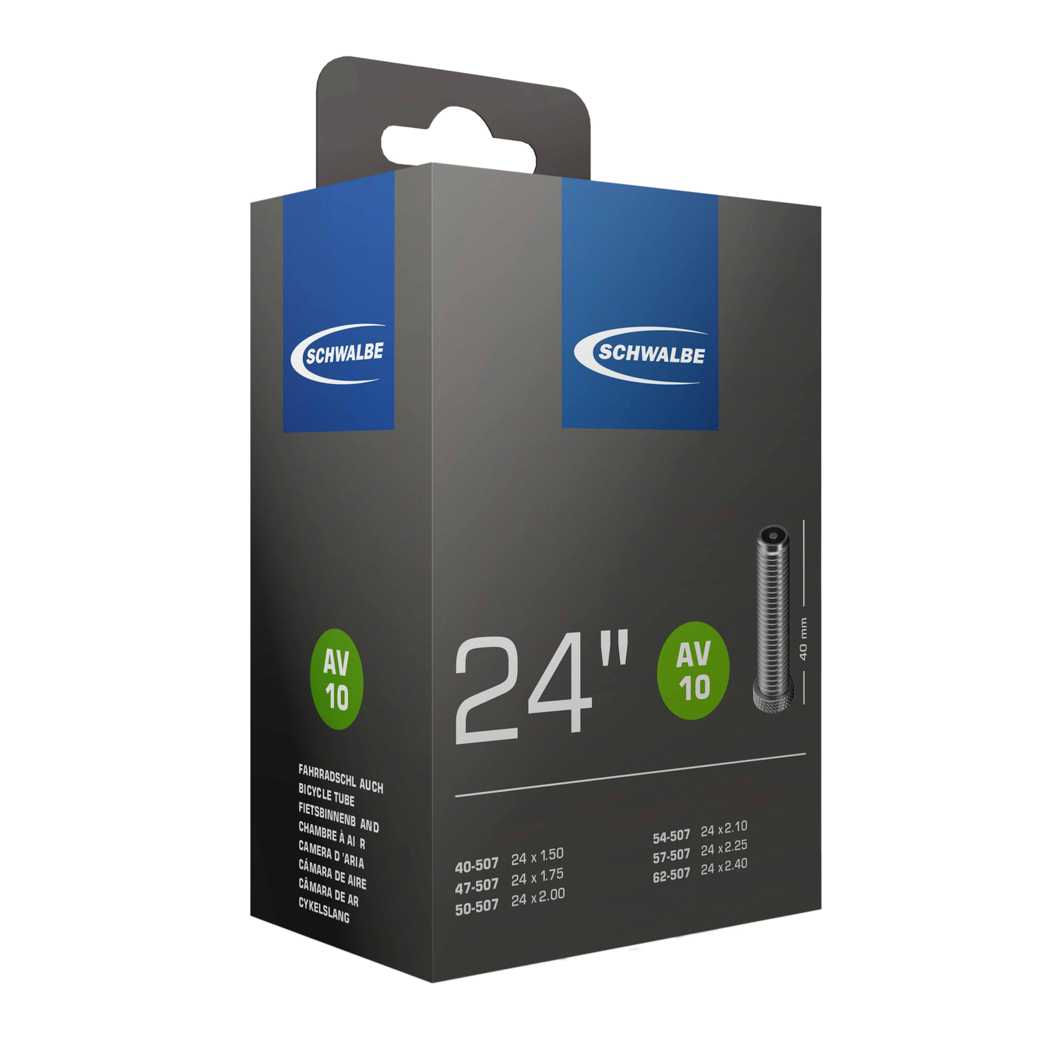 Schwalbe AV10, 24"x1.50"-2.50", Regular weight, 40mm Schrader valve