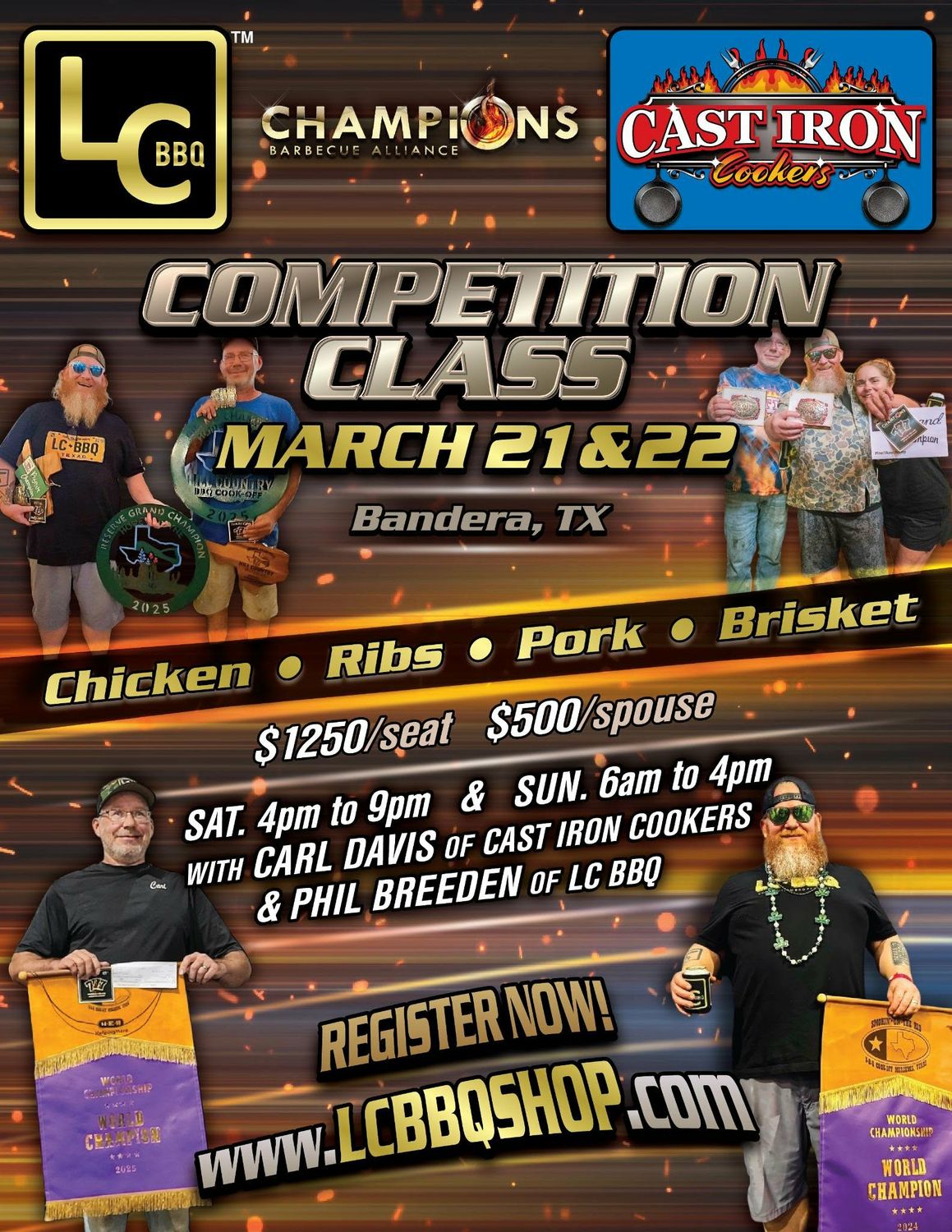 ​LC BBQ/Cast Iron Cookers - Class BALANCE PAYMENT - CBA Competition Class - March 21st &amp; 22nd 2026 - Bandera, TX