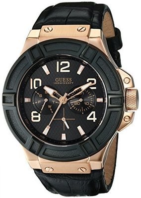 GUESS Men&#39;s U0040G5 Rigor Multi-Function Standout Sport Black &amp; Rose Gold-Tone Watch
