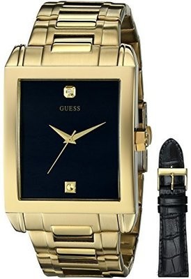 GUESS Men&#39;s U0206G1 Interchangeable Wardrobe Watch Set in Gold-Tone with Diamond Accent &amp; Black Dial