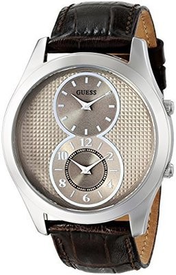 GUESS Men&#39;s U0376G2 Brown Chronograph Watch with Mink Dial, Rose Gold-Tone Case &amp; Genuine Leather Strap