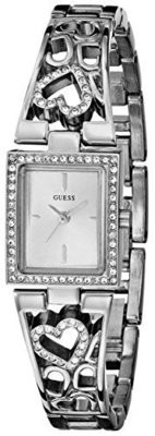 GUESS Women&#39;s U85041L1 Lacey Heart Self-Adjustable Silver-Tone Bracelet Watch