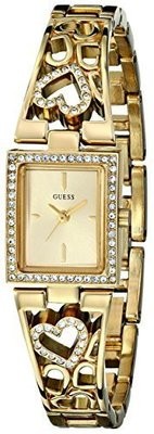 GUESS Women&#39;s U95081L1 Crystal Accented Heart Gold-Tone Bracelet Watch