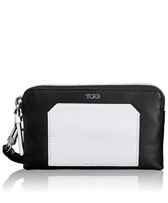 Tumi Prism Double Zip Leather Phone Case, Black/White, One Size