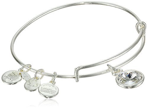 Alex and Ani &quot;Bangle Bar&quot; April Imitation Birthstone Shiny-Silver Tone Expandable Bracelet
