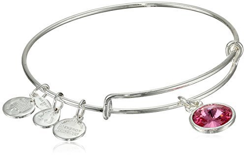 Alex and Ani &quot;Bangle Bar&quot; October Imitation Birthstone Shiny-Silver Tone Expandable Bracelet