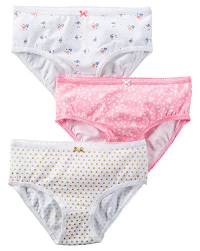 Carter&#39;s Girl&#39;s Toddler 3 Pack Girl&#39;s Underwear (2T/3T, Pink flowers-Gold hearts)