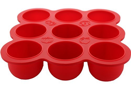 Chef Vinny 9 Slot Silicone Baby Food Container- Freezer, Microwave Dishwasher Safe (Red)
