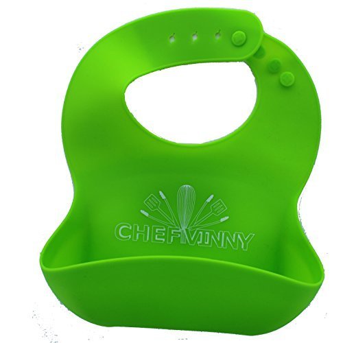 Chef Vinny Food Grade BPA Free Silicone Baby Bib with Pouch (Green)