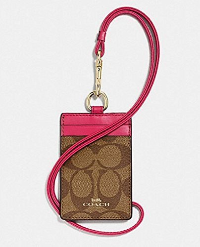 Coach PVC Signature Lanyard ID Badge (BRIGHT PINK)