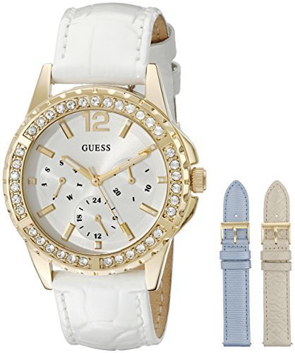 GUESS Women&#39;s U0620L2 Interchangeable Gold-Tone Watch with Ice Blue Diamond Dial