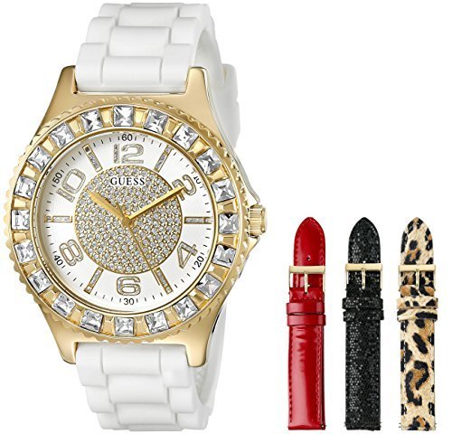 GUESS Women&#39;s U0714L2 Gold-Tone Watch Set with 4 Interchangeable Straps Inside a Bonus Travel Case