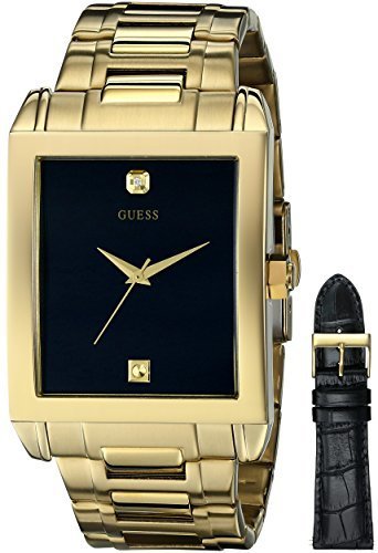 GUESS Men&#39;s U0206G1 Interchangeable Wardrobe Watch Set in Gold-Tone with Diamond Accent &amp; Black Dial