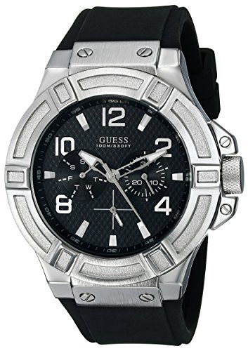 GUESS Men&#39;s U0247G4 Rigor Multi-Function Sport Silcone Black-Tone Watch