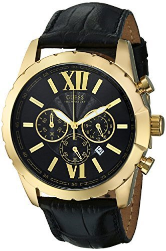 GUESS Men&#39;s U0270G1 Classic Black Leather Chronograph Watch