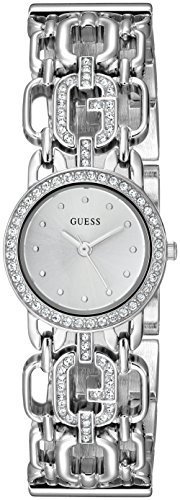 GUESS Women&#39;s U0576L1 Feminine Silver-Tone Watch with Genuine Crystals &amp; Self-Adjustable Links