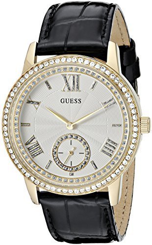 GUESS Women&#39;s U0642L2  Elegant Black &amp; Gold-Tome Watch with Genuine Crystals