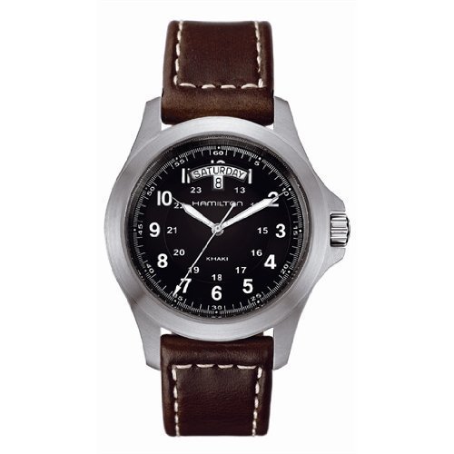 Hamilton Khaki King Men&amp;apos;s Brown Strap Black Dial Stainless Steel Watch H64451533