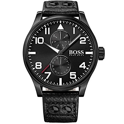 Hugo Boss Black Dial Stainless Steel Leather Multi Quartz Men&#39;s Watch 1513083