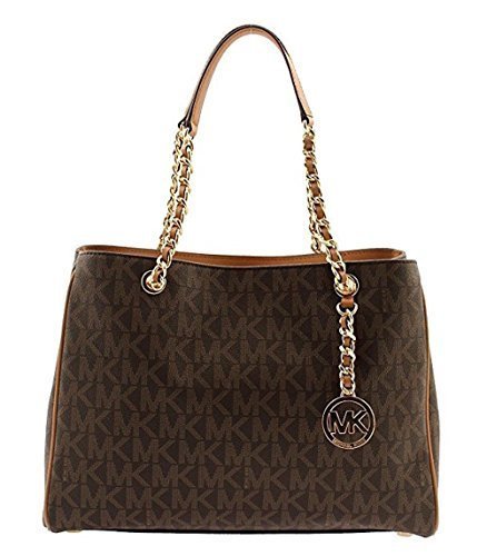 MICHAEL KORS Signature PVC Susannah Large Tote Satchel Chain in Brown