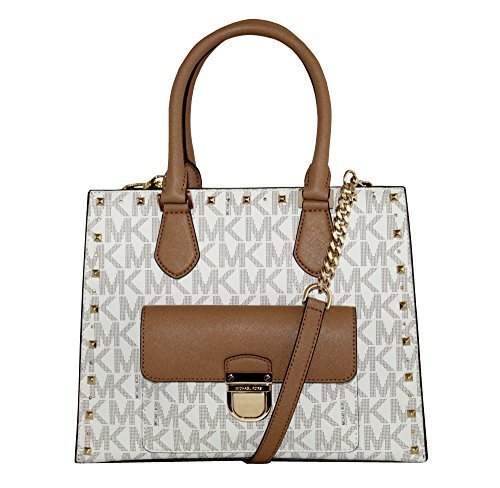 MICHAEL Michael Kors Women&#39;s Bridgette Studded Medium Tote Leather Handbag (Vanilla/Acorn)