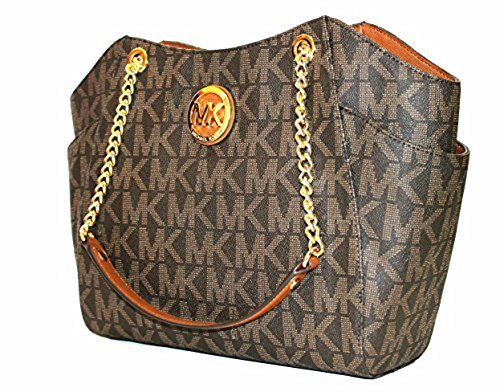 MICHAEL Michael Kors Women&#39;s Jet Set Travel Large Chain Shoulder Tote Printed Handbag (Brown/Acorn)
