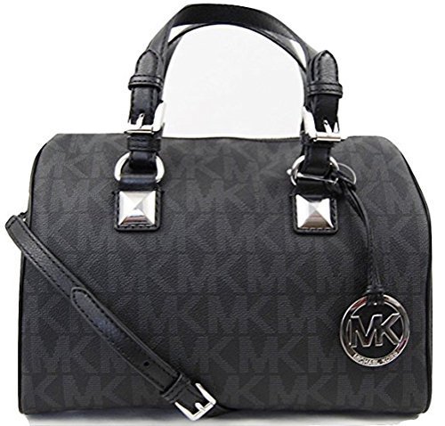 Michael Kors Grayson Medium Chain Signature Satchel (Black with Silver Hardware)