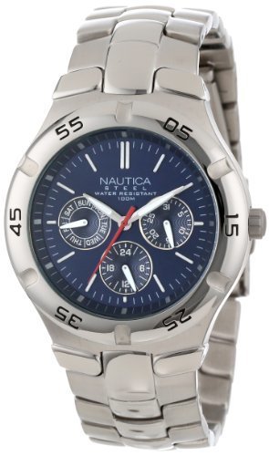 Nautica Men&#39;s N10061 Stainless Steel Round Multi-Function Watch