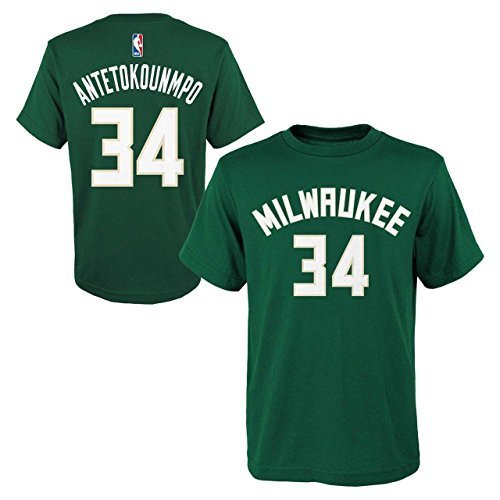 Outerstuff Officially Licensed Giannis Antetokounmpo #34 Milwaukee Bucks Youth Name and Number S/S Climalite T-Shirt (Large)