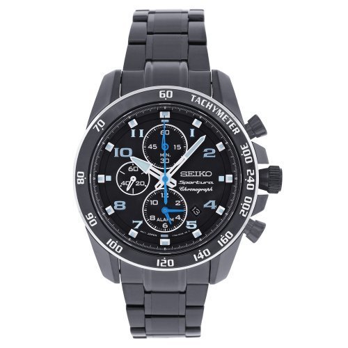 Seiko Men&#39;s SNAE77 Stainless Steel Analog with Black Dial Watch