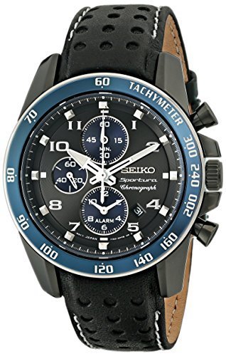 Seiko Men&#39;s SNAF37 Stainless Steel Watch with Black Leather Band