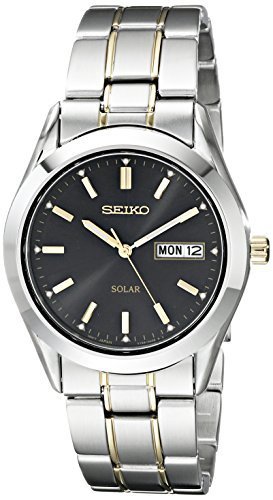 Seiko Men&#39;s SNE047 Two-Tone Solar Black Dial Watch