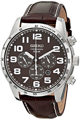 Seiko Men&#39;s SSC227 Stainless Steel Solar Watch with Brown Leather Band