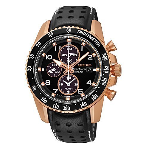 Seiko Solar Chronograph Black Dial Leather Strap Men&#39;s Watch SSC274