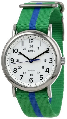 Timex Unisex T2P1439J &quot;Weekender&quot; Green and Blue Nylon Strap Watch
