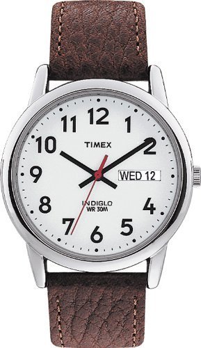 Mns Easy Reader Brwn Lthr Strp White Dial\, Day/Date Arabic numerals WR 30 Meters