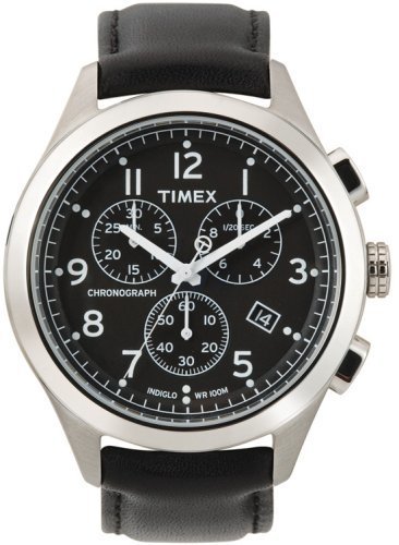 Timex Men&#39;s T2M467 T Series Chronograph Black Leather Strap Watch