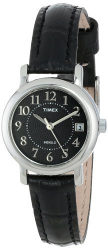 Timex Women&#39;s T2N335 &quot;Elevated Classics&quot; Black Leather Strap Watch