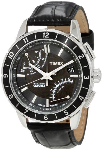 Timex Men&#39;s T2N495 Intelligent Quartz SL Series Fly-Back Chronograph Black Leather Strap Watch