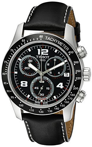 Tissot Men&#39;s T0394171605702 V 8 Stainless Steel Chronograph Watch With Black Leather Strap