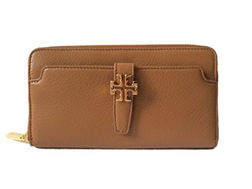 Tory Burch Pebbled Leather Zip Zip Around Wallet (Bark Brown)