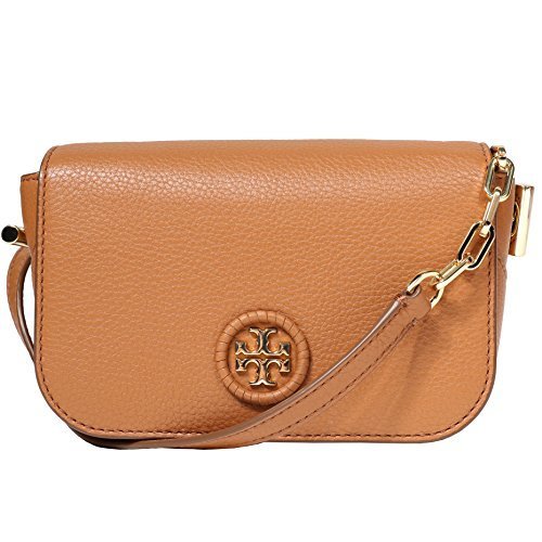 Tory Burch Whipstitch Logo Bark Leather Gold-Tone Hardware Crossbody Bag