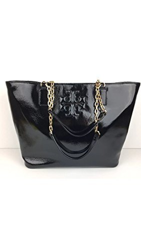 Tory Burch Charlie Patent Leather Tote (Black)