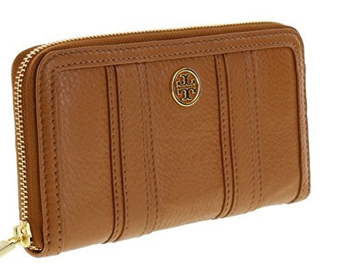 Tory Burch Landon Bark Brown Pebbled Leather Zip Around Continental Wallet