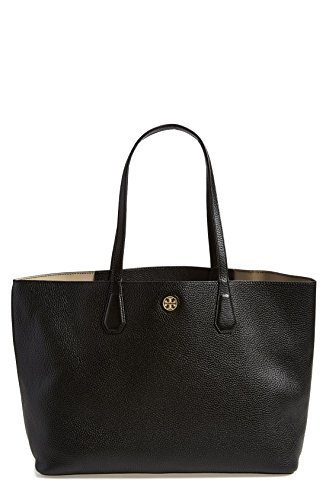 Tory Burch Perry Leather Tote Bag, Black/Beige