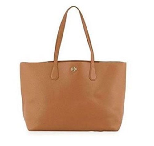 Tory Burch Perry Leather Tote Bag, Bark/Light Gold