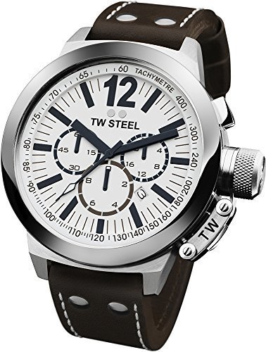 TW Steel Men&#39;s CE1007 CEO Canteen Brown Leather White Chronograph Dial Watch